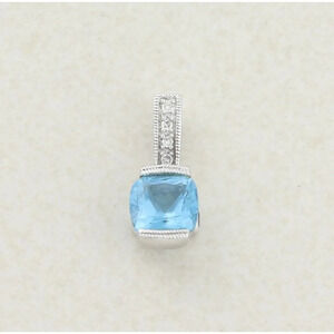 Pendant Only 10K White Gold Natural Blue Topaz and Diamond Pendant